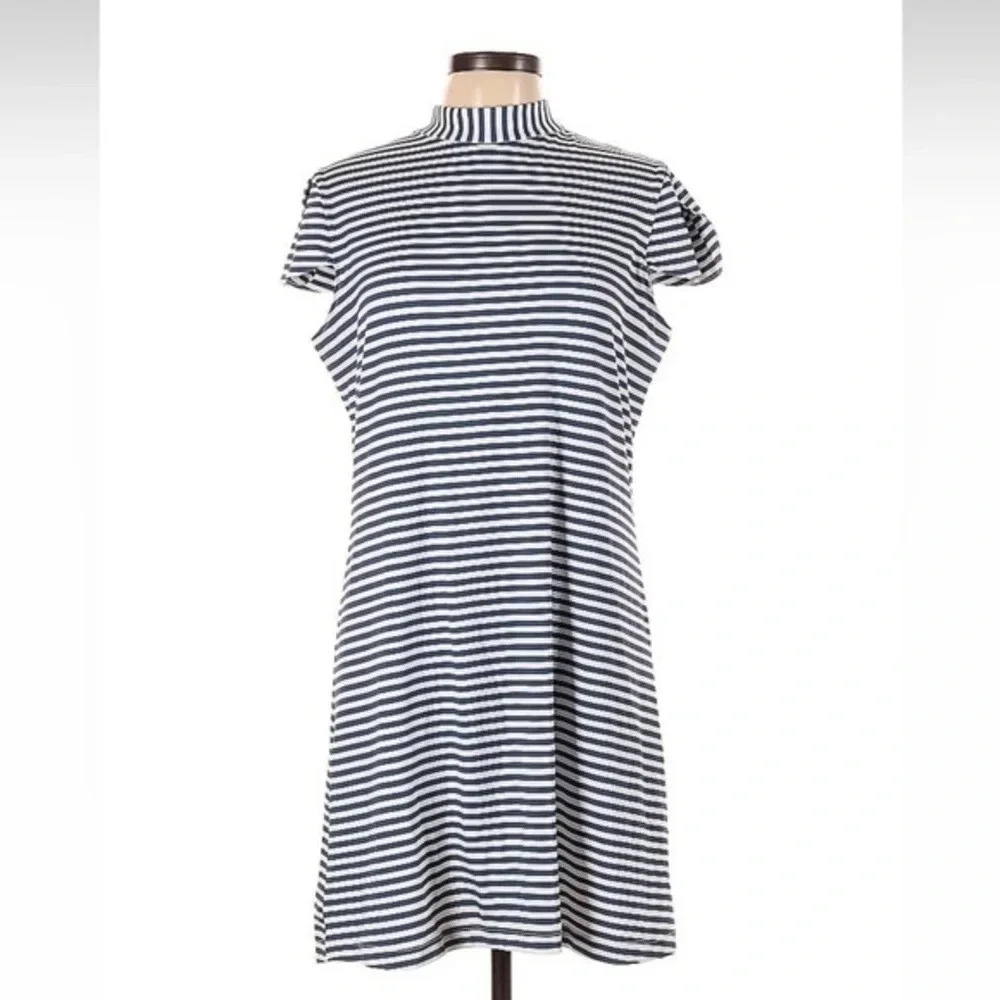 Sailor - Sailor Coastal Navy Stripe Coastal Beach Dress Size L Large Bow Tie